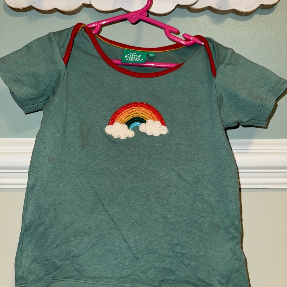 Green Kids Shirt with Rainbow Design
